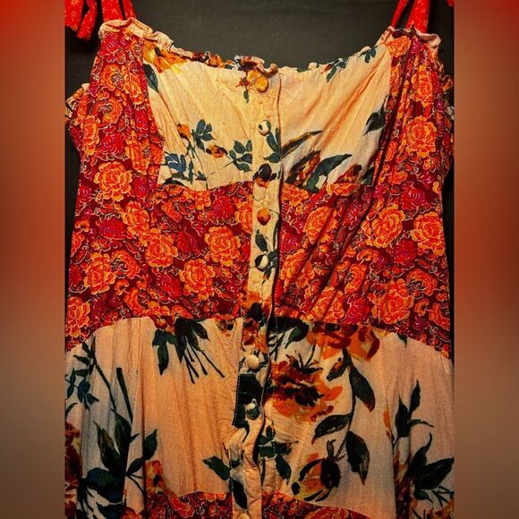 Free People Floral Red and Orange Maxi Dress Size 6 - Picture 6 of 8